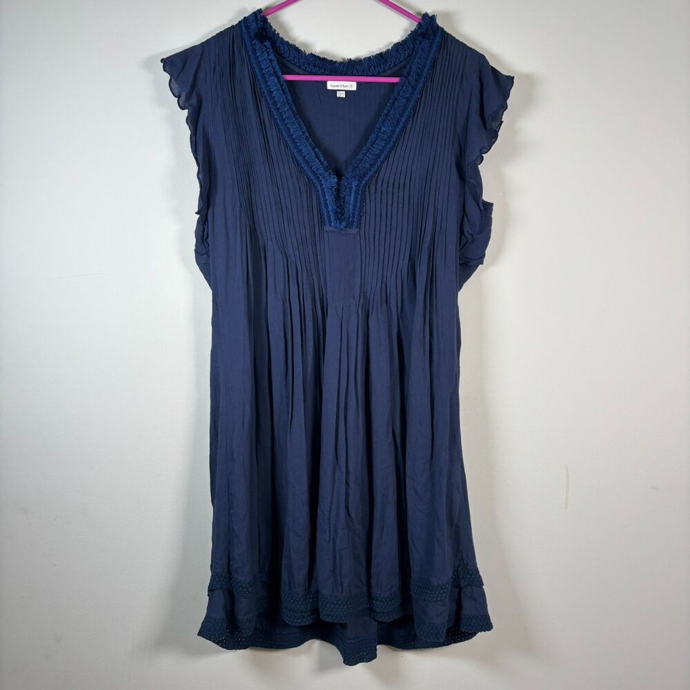Poupette St Barth Sasha Navy Pleated Fringe Mini Dress Women's L